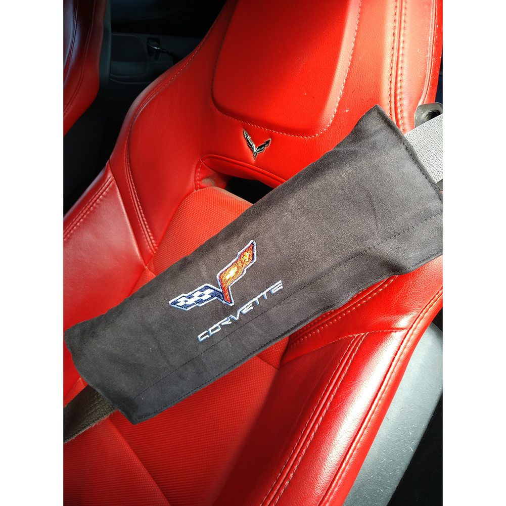 C6 Corvette Seatbelt Cover with Flags - Black