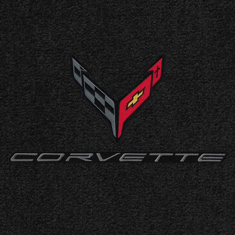 C8 Corvette Front Cargo Mat - Lloyds Mats with C8 Crossed Flags & Corvette Script