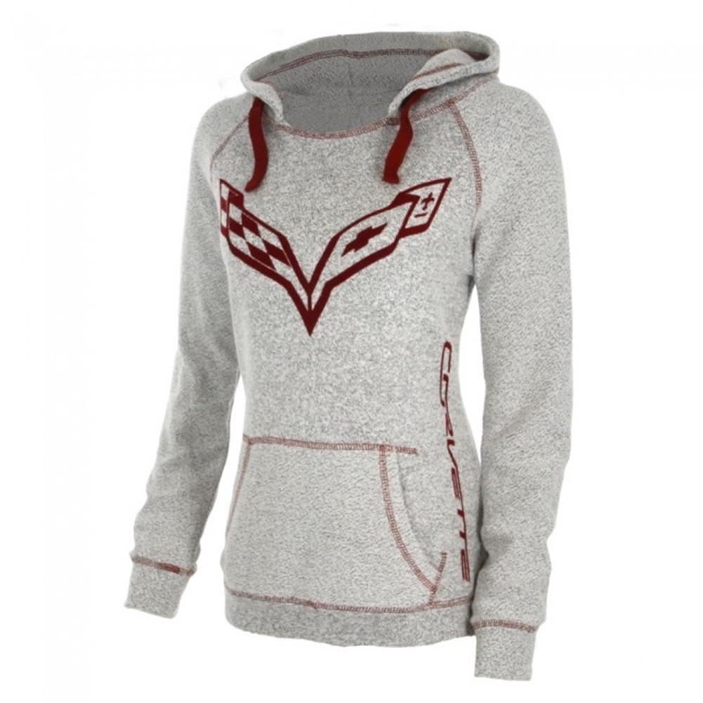 C7 Corvette Ladies Horizon Hooded Pullover : Pepper/Ruby