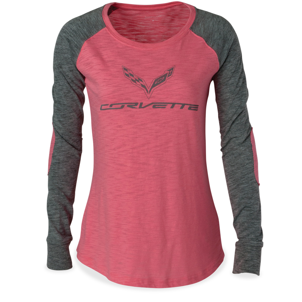 C7 Corvette Ladies Raglan Patch T-shirt : Pink/Grey