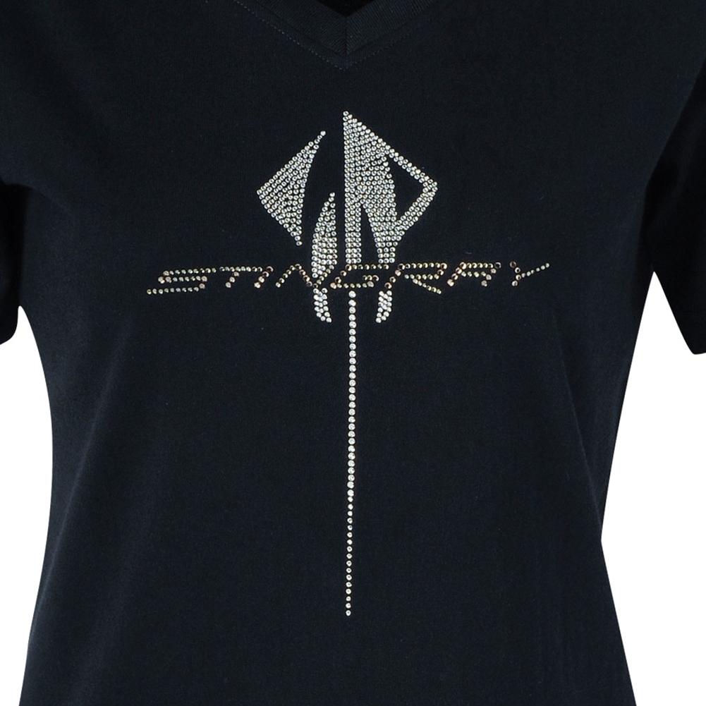 C7 Corvette - Ladies Rhinestone Stingray Logo V-Neck Tee : Black