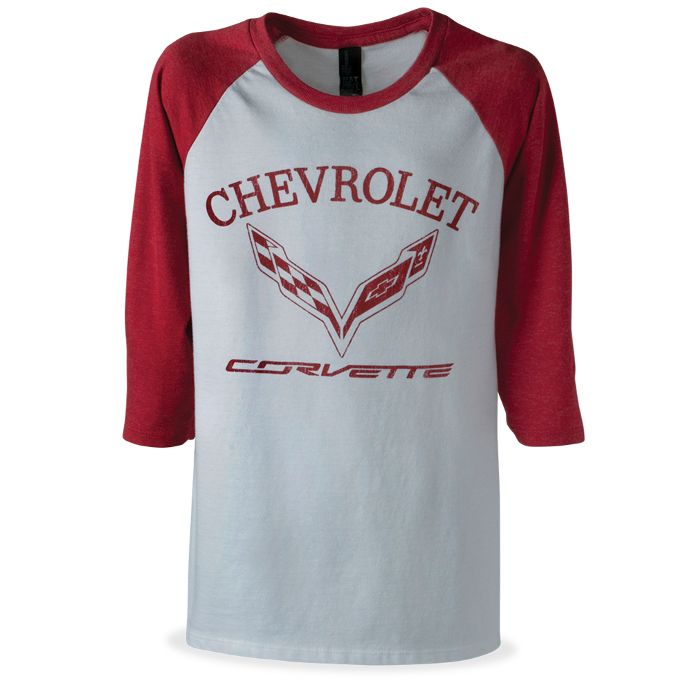 C7 Corvette Youth 3/4 Sleeve Raglan Tee : Red