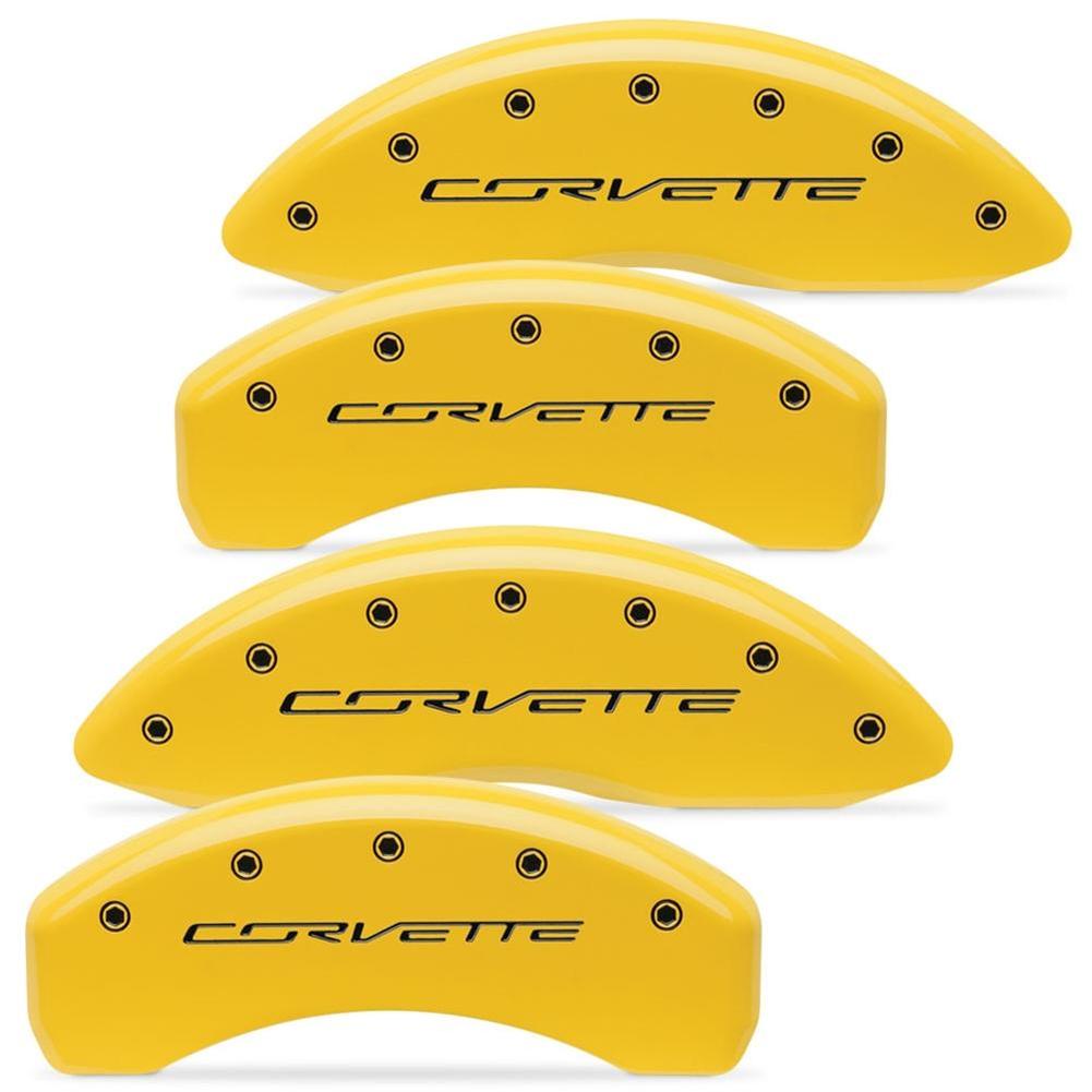 Corvette Brake Caliper Covers - Velocity Yellow w/Black "CORVETTE" Script : C7 Stingray, Z51