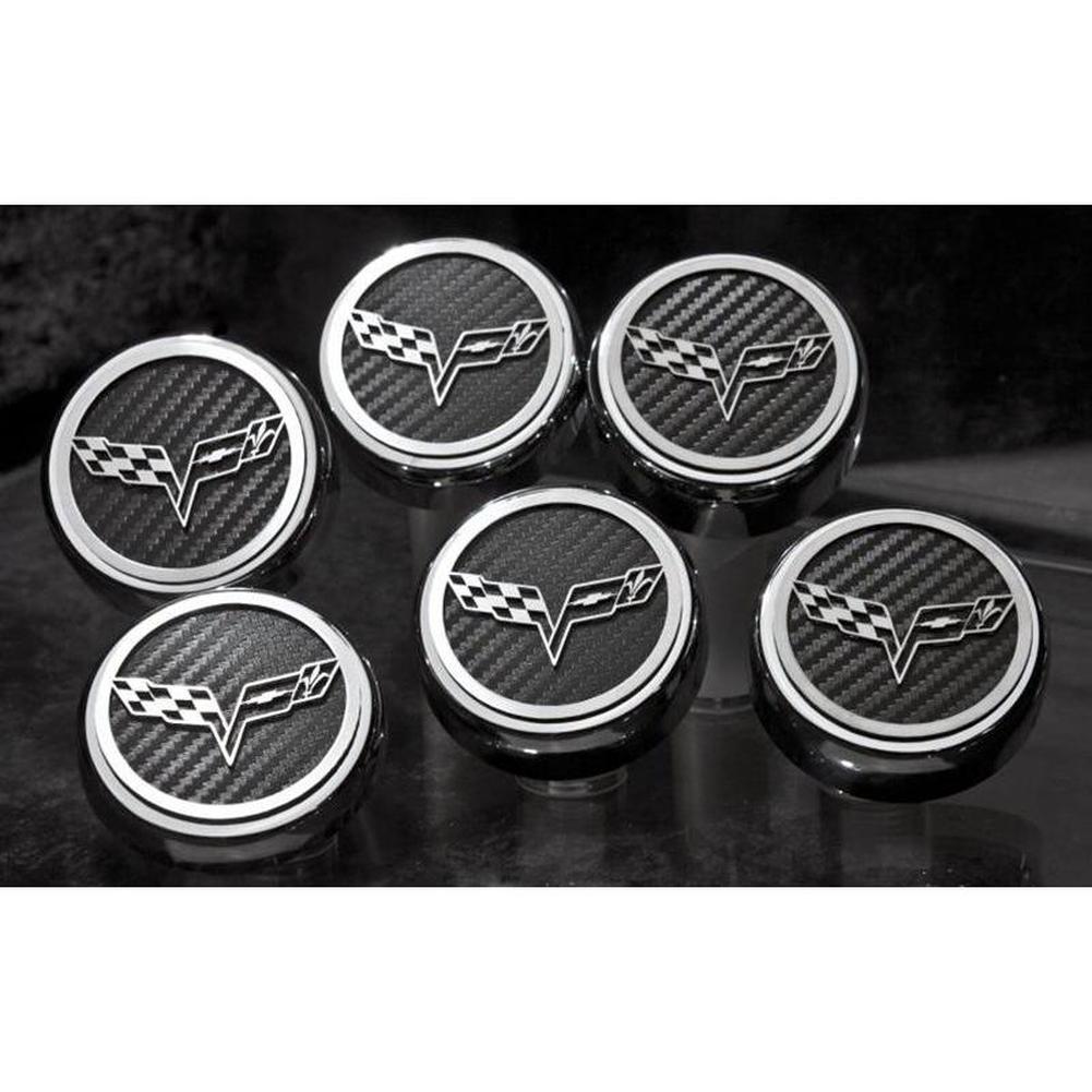 Corvette Cap Cover Set - C6 GM Licensed Series Chrome/Brushed/Carbon Fiber : 2005-2013 C6 (Manual Trans - Yellow)