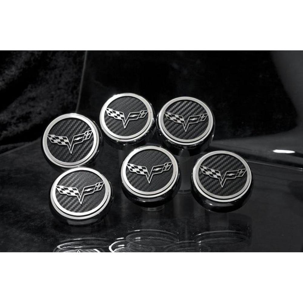 Corvette Cap Cover Set - C6 GM Licensed Series Chrome/Brushed/Carbon Fiber : 2005-2013 C6 (Manual Trans - Yellow)