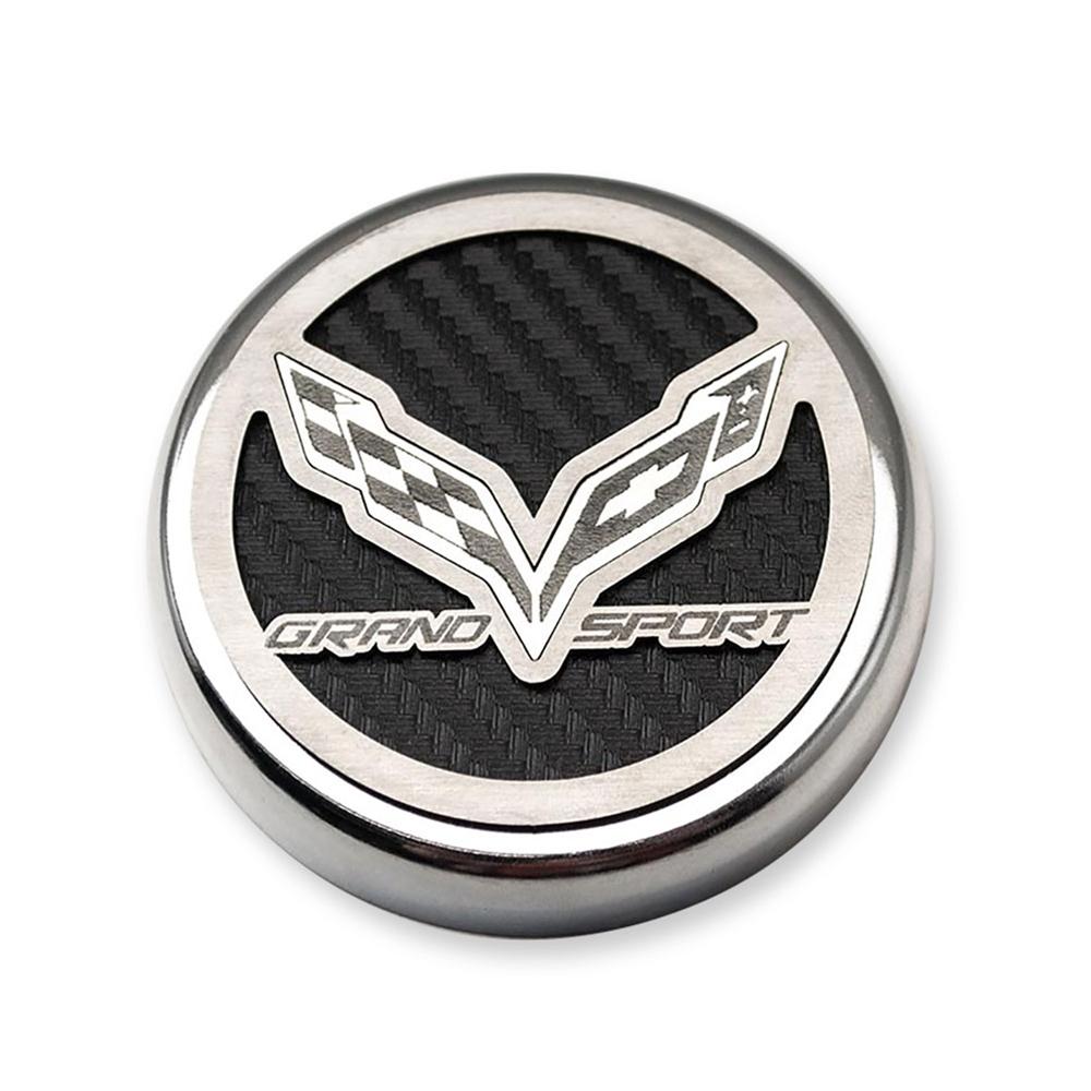 Corvette Cap Cover Set - Chrome/Brushed/Carbon Fiber - Crossed Flags : C7 Grand Sport