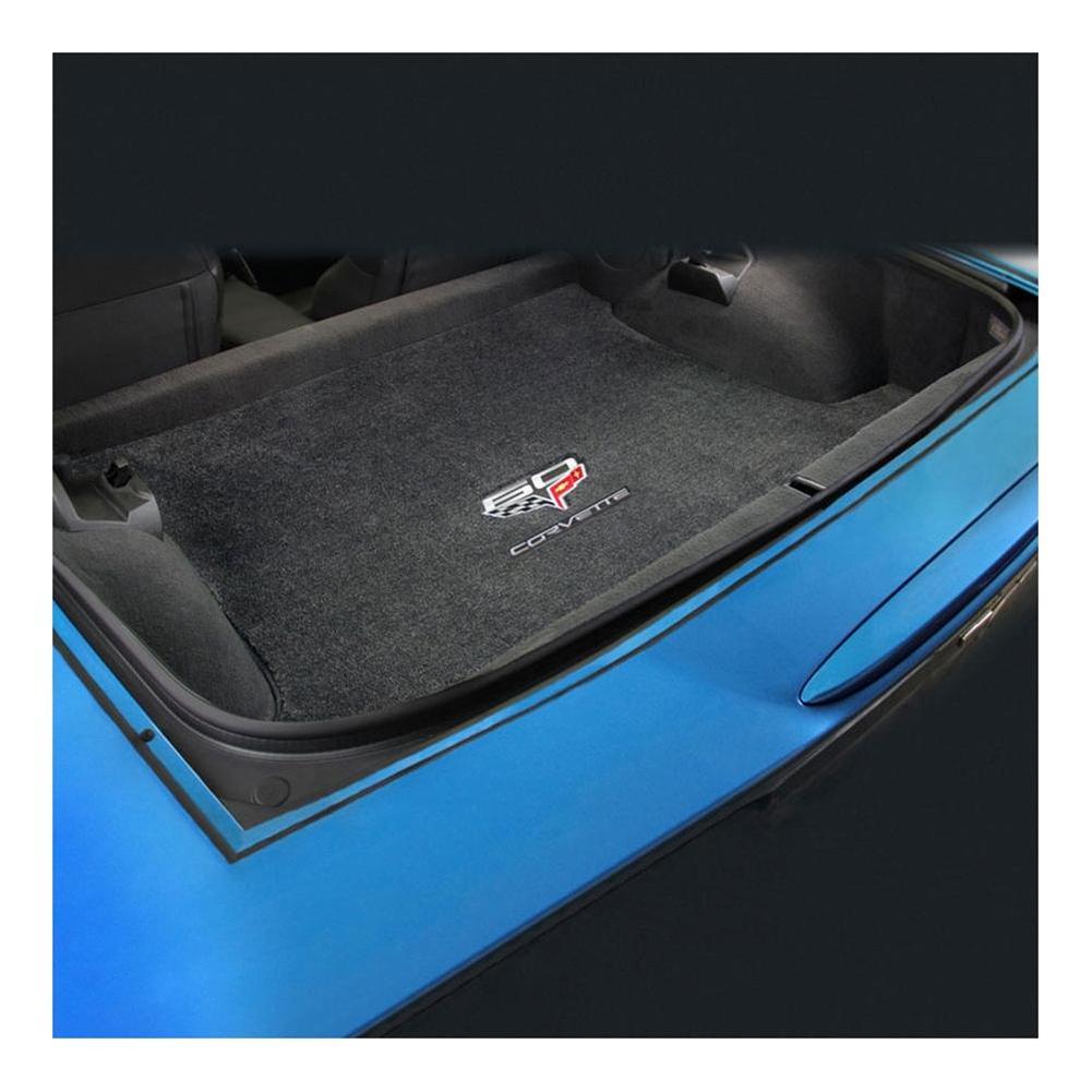 Corvette Cargo Mat - 60th Anniversary Above Flags w/Silver Corvette Script : C6, Z06, Grand Sport & ZR1 Coupe - Ebony