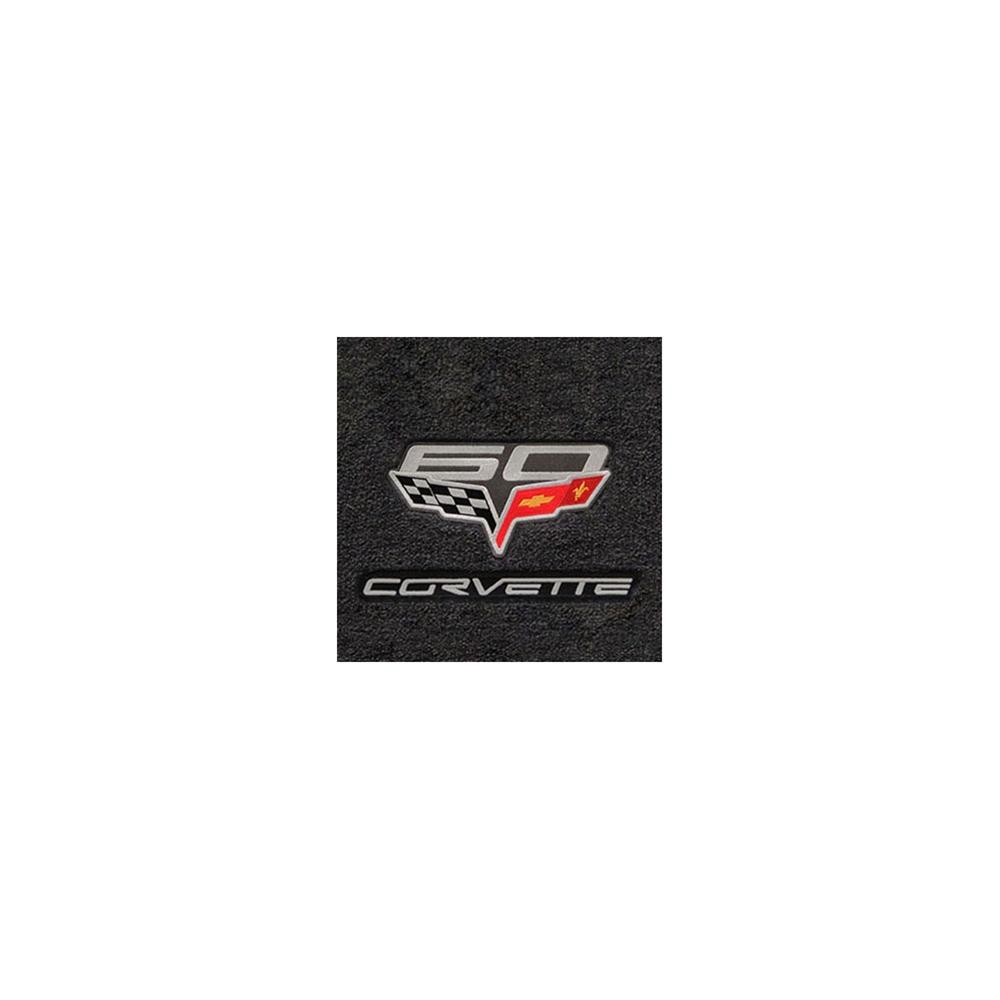 Corvette Cargo Mat - 60th Anniversary Above Flags w/Silver Corvette Script : C6, Z06, Grand Sport & ZR1- Ebony