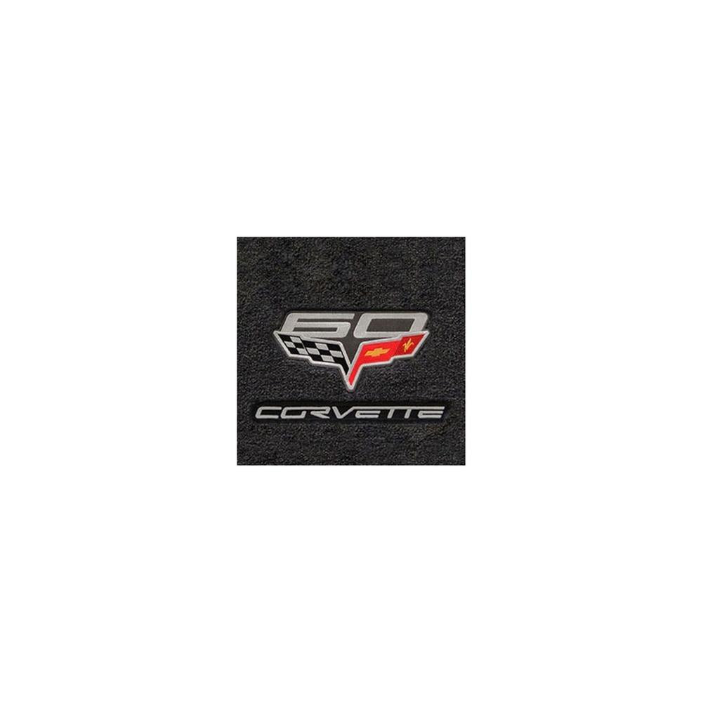 Corvette Cargo Mat - 60th Anniversary Above Flags w/Silver Corvette Script : C6, Z06, Grand Sport & ZR1 Coupe - Ebony