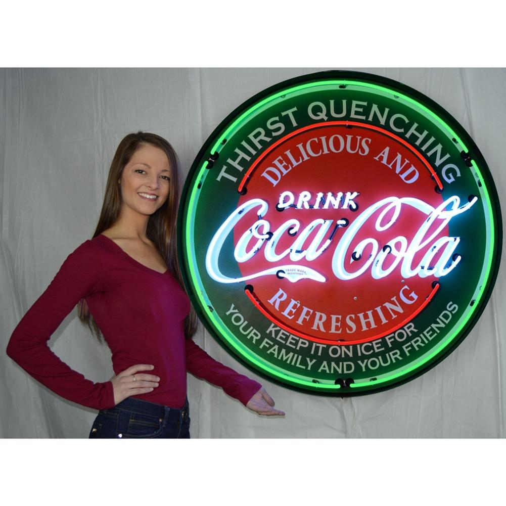 Corvette - Coca-Cola Evergreen - Neon Sign in a Metal Can : Large 36 Inch Across