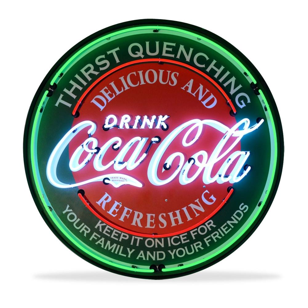 Corvette - Coca-Cola Evergreen - Neon Sign in a Metal Can : Large 36 Inch Across