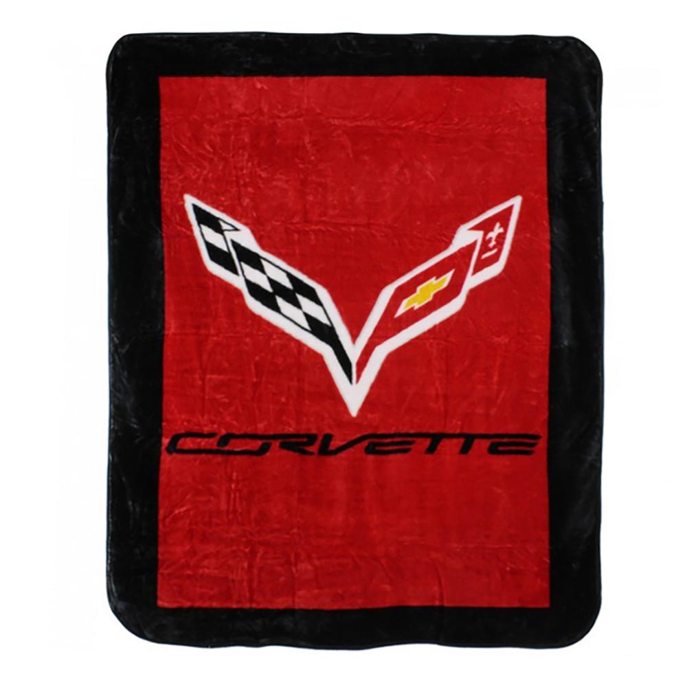 Corvette Crossed Flags Raschel Knit Throw Blanket/Bedspread : C7
