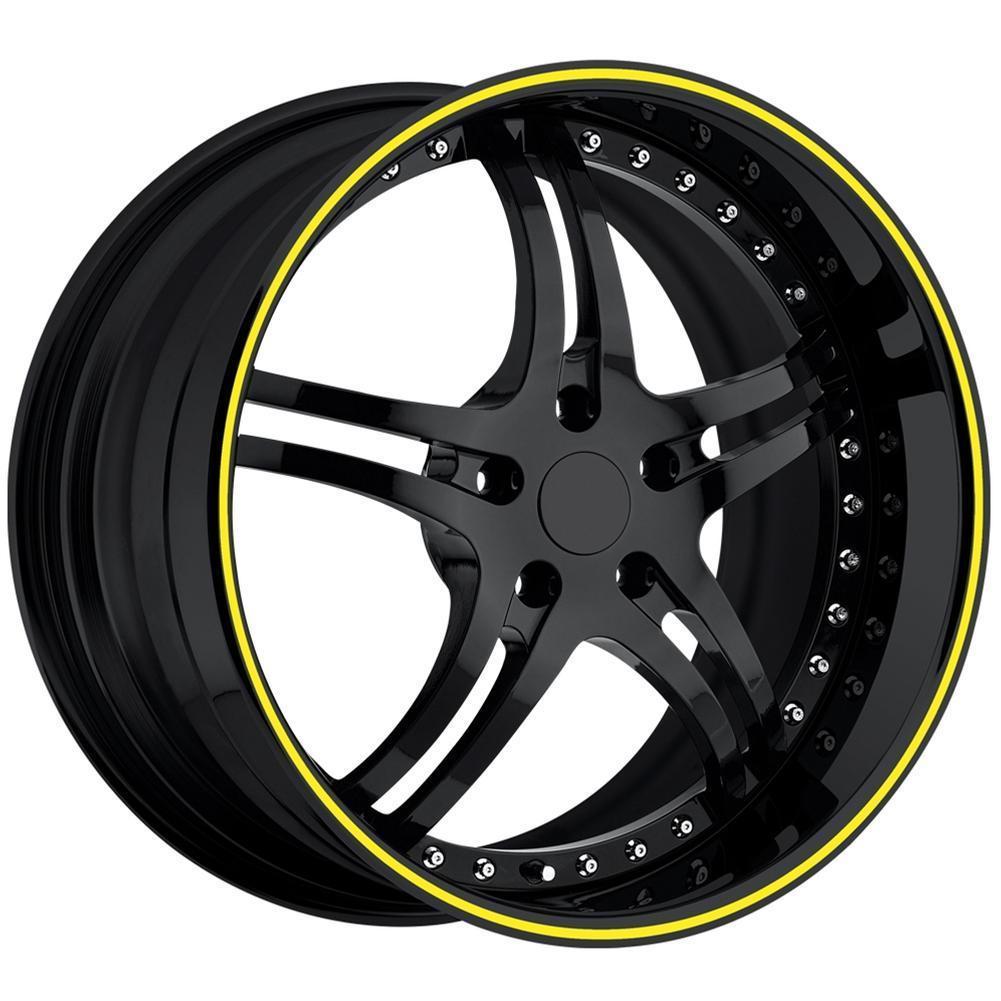 Corvette Custom Wheels - WCC 946 EXT Forged Series : Gloss Black with Yellow Stripe