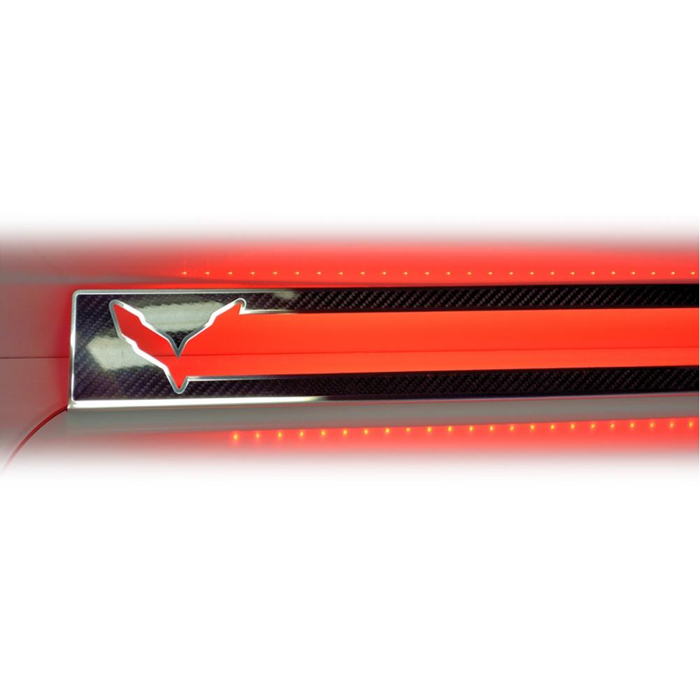 Corvette Door Sill - Carbon Fiber Overlay w/Polished Trim & LED Lighting Kit : C7 Stingray, Z51