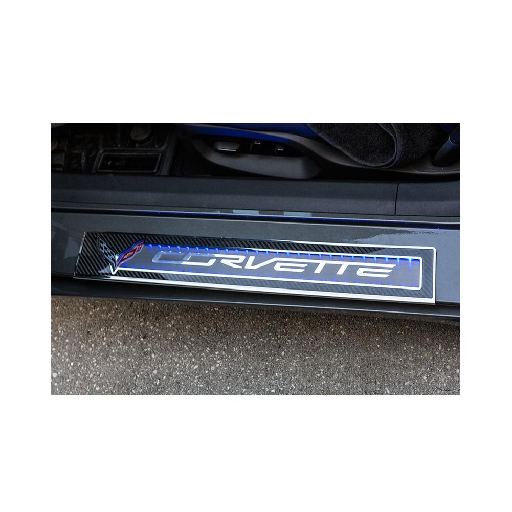 Corvette Door Sill - Carbon Fiber Overlay w/Polished Trim & LED Lighting Kit : C7 Stingray, Z51