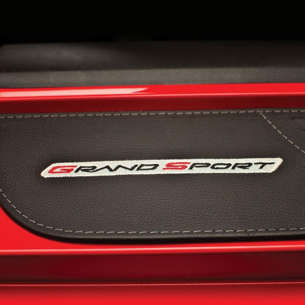 Corvette Door Sill Plates - Leather w/Embroidered Logo : 2005-2013 C6, Z06 or Grand Sport