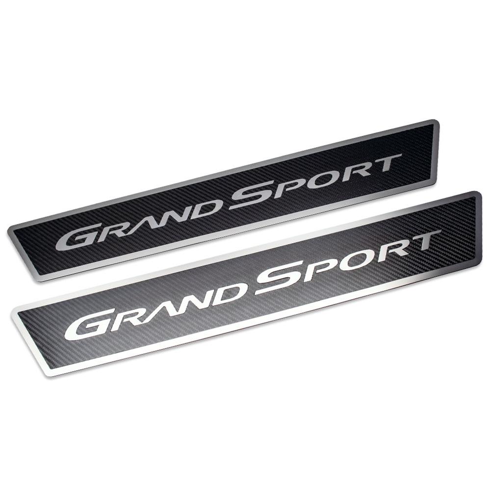 Corvette Door Sill Plates - Stainless Steel Grand Sport Script with Carbon Fiber Overlay : 2010-2013 Grand Sport