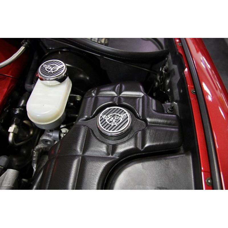 Corvette Engine Cap (Set) - Stainless Steel w/C5 Emblem and Carbon Fiber Insert : 1997-2004 C5 & Z06 Manual Trans Orange