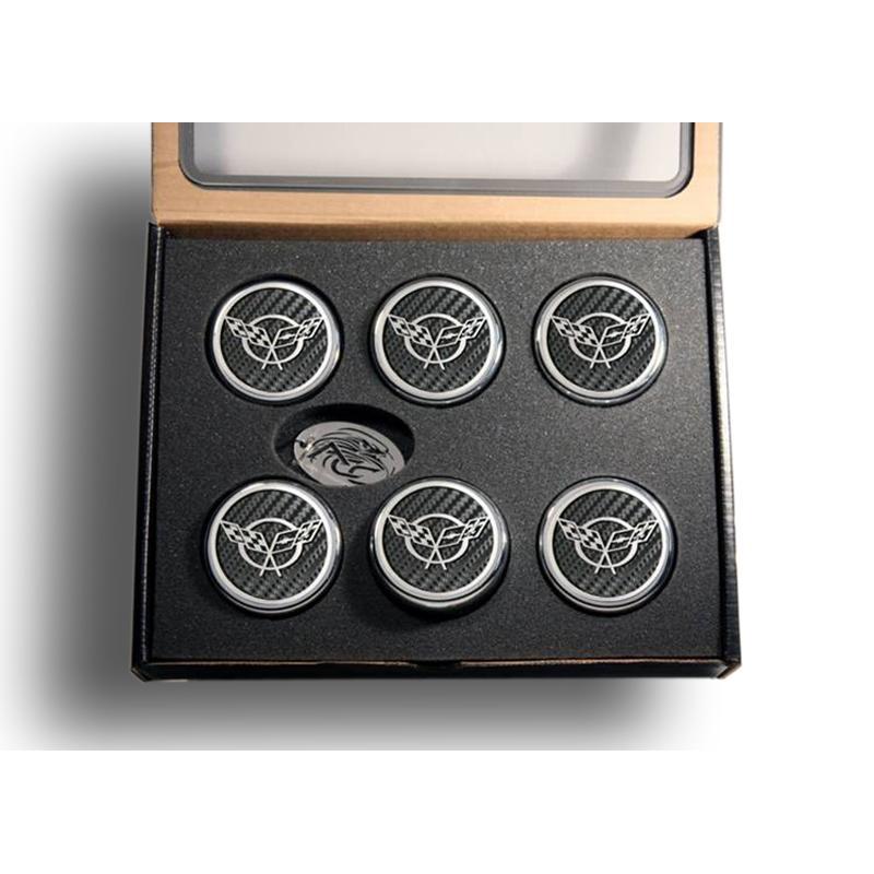 Corvette Engine Cap (Set) - Stainless Steel w/C5 Emblem and Carbon Fiber Insert : 1997-2004 C5 & Z06 Manual Trans Orange
