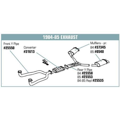 Corvette Exhaust System Cat Back W/Reproduction Mufflers: 1985