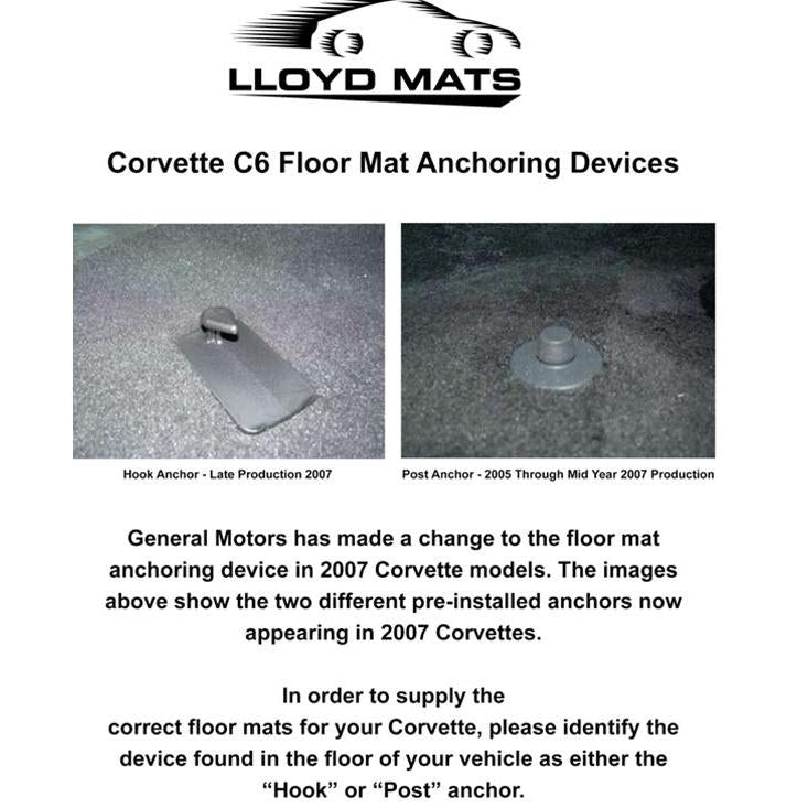 Corvette Floor Mats - All Weather Rubber Lloyds Mats : 2007.5-2013 C6 & Z06 Hook Style Anchor (Grey)