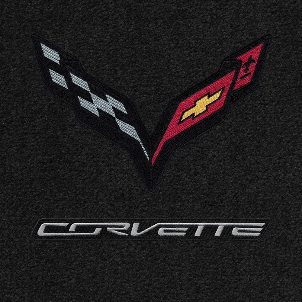 Corvette Floor Mats with C7 Carbon Crossed Flags & Corvette Script - Lloyds Mats : C7 Stingray