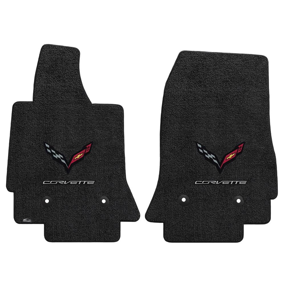 Corvette Floor Mats with C7 Carbon Crossed Flags & Corvette Script - Lloyds Mats : C7 Stingray