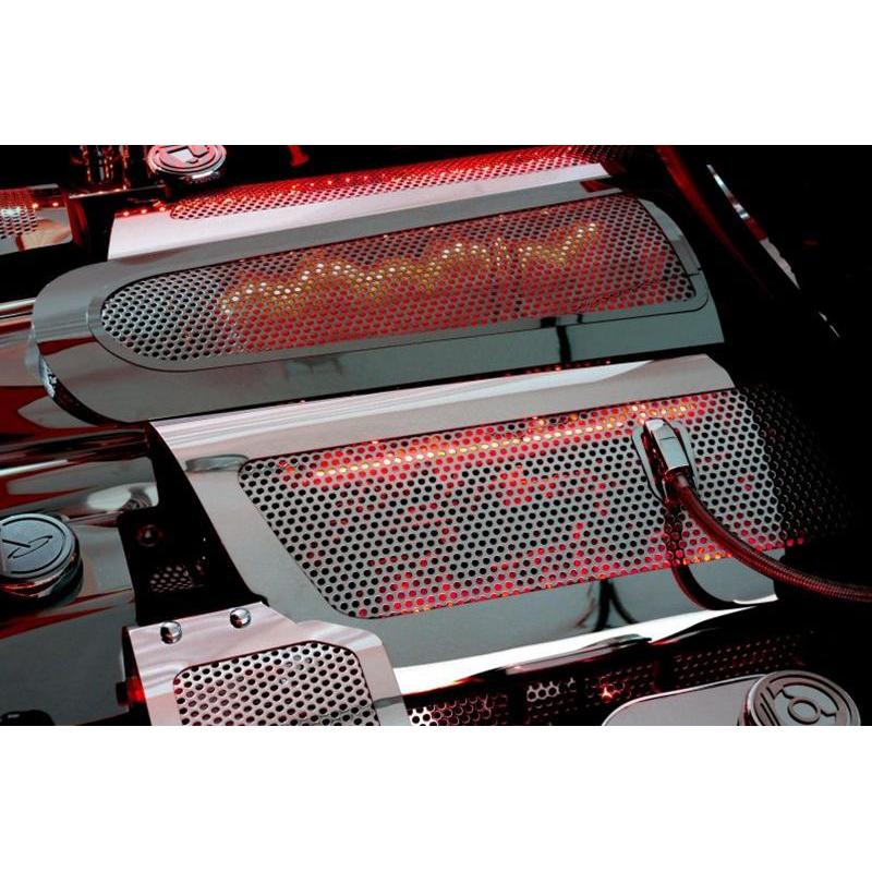 Corvette Fuel Rail Covers - Perforated Stainless Steel (Illuminated) : 2008-2013 C6 LS3