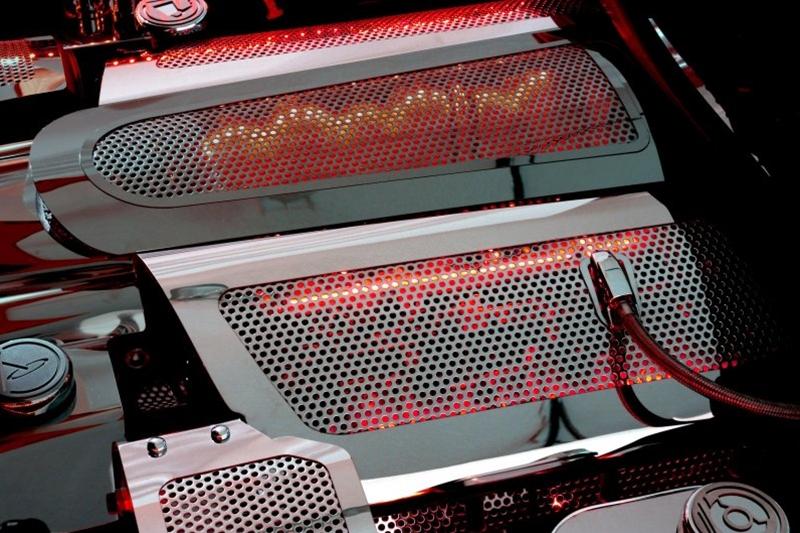 Corvette Fuel Rail Covers - Perforated Stainless Steel (Illuminated) : 2008-2013 C6 LS3