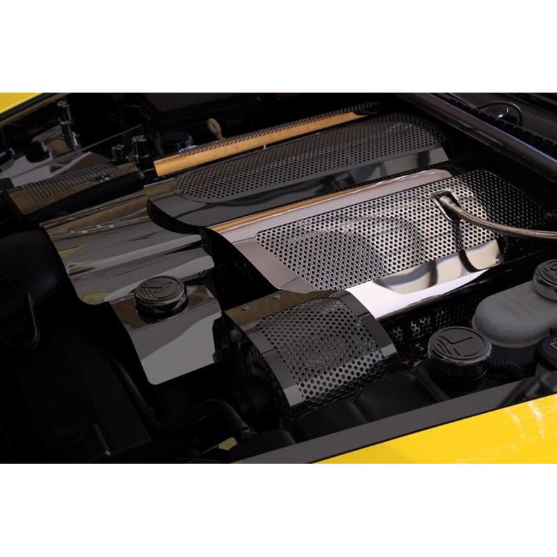 Corvette Fuel Rail Covers - Perforated Stainless Steel (Illuminated) : 2008-2013 C6 LS3