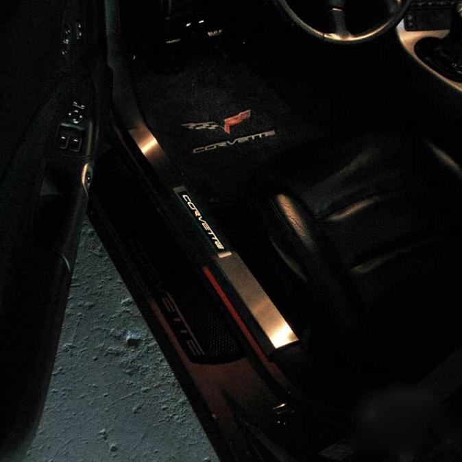 Corvette Grand Sport Flame Design - Inner Door Sill - Illuminated: 2005-2013 C6 Grand Sport