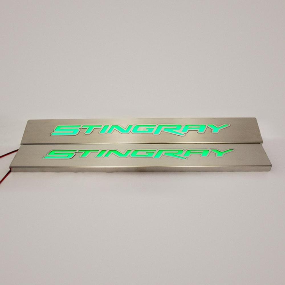 Corvette Illuminated Door Sill Replacements - Brushed Stainless Steel : C7 Stingray, Z51