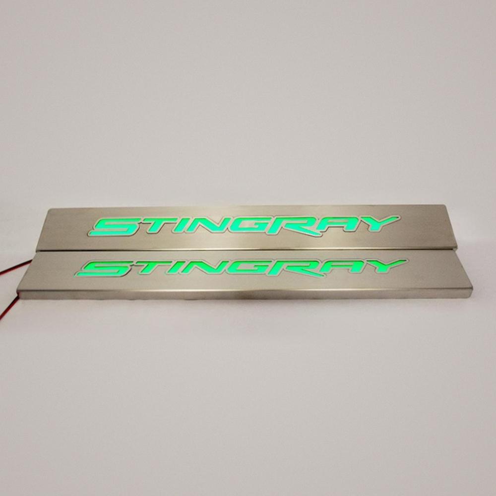 Corvette Illuminated Door Sill Replacements - Brushed Stainless Steel : C7 Stingray, Z51