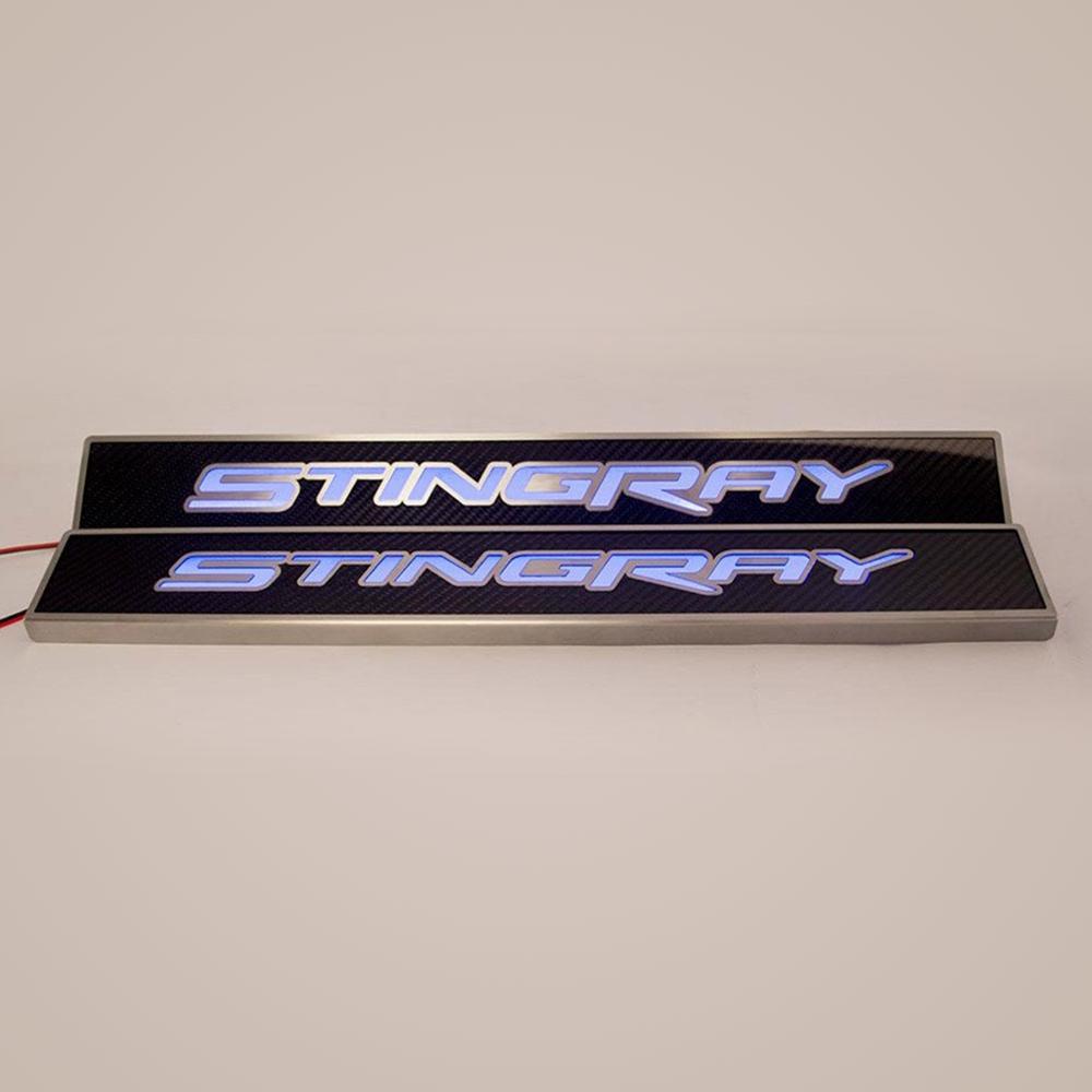 Corvette Illuminated Door Sill Replacements - Carbon Fiber : C7 Stingray, Z51