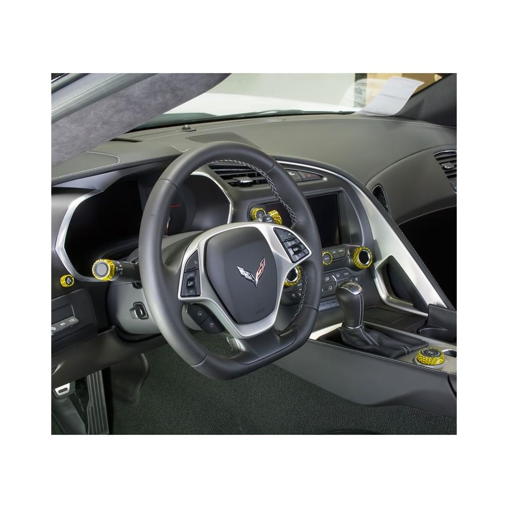 Corvette Interior Trim Ring Dash Knob Covers - Billet Hydro Carbon Fiber : C7 Stingray, Z51, Z06 (Shark Gray)