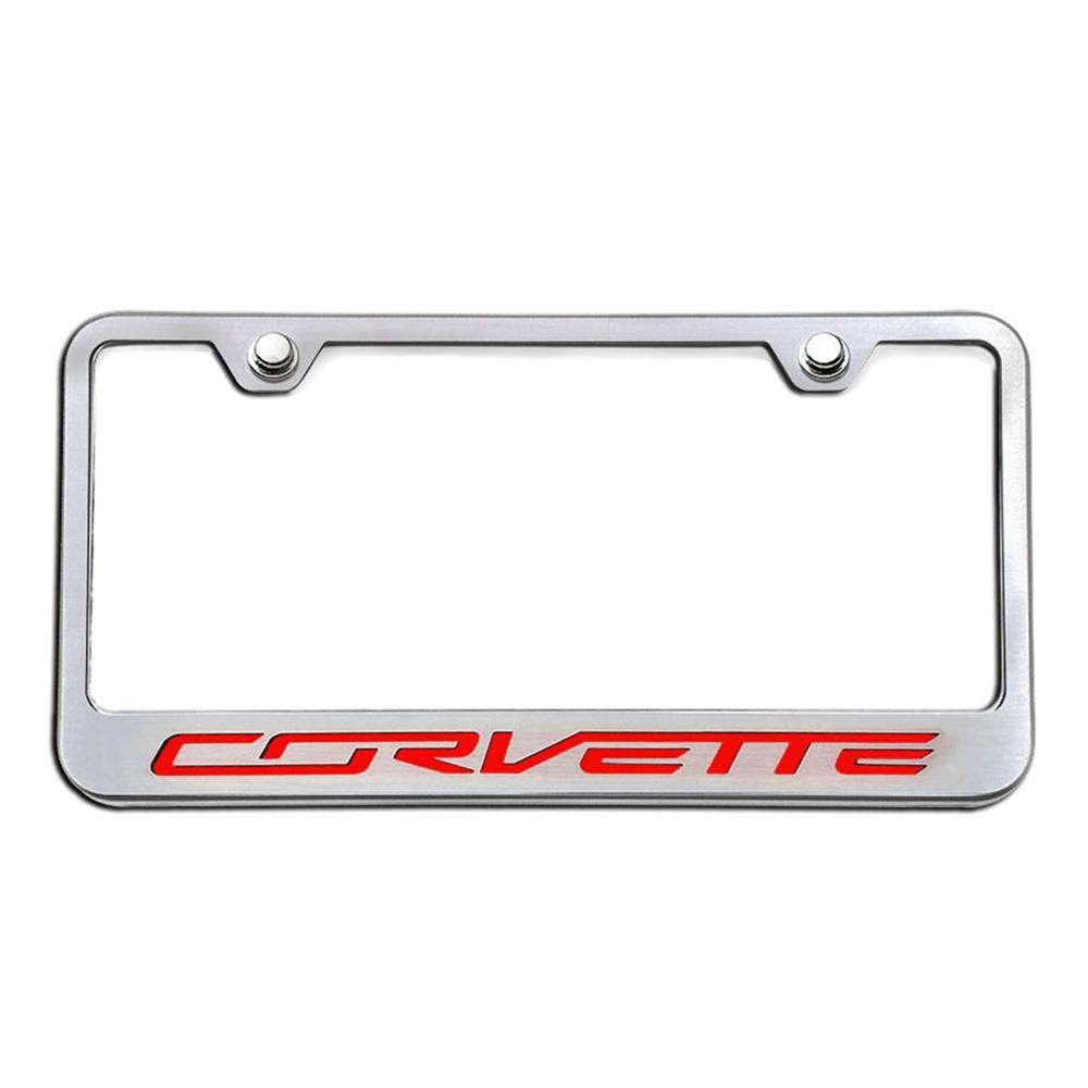 Corvette License Plate Frame - Chrome w/Stainless Steel Illuminated "Corvette" Script : C7 Stingray, Z51