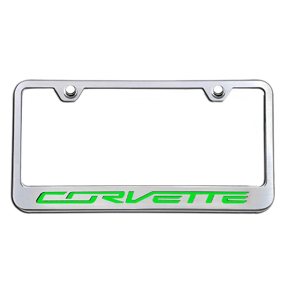 Corvette License Plate Frame - Chrome w/Stainless Steel Illuminated "Corvette" Script : C7 Stingray, Z51
