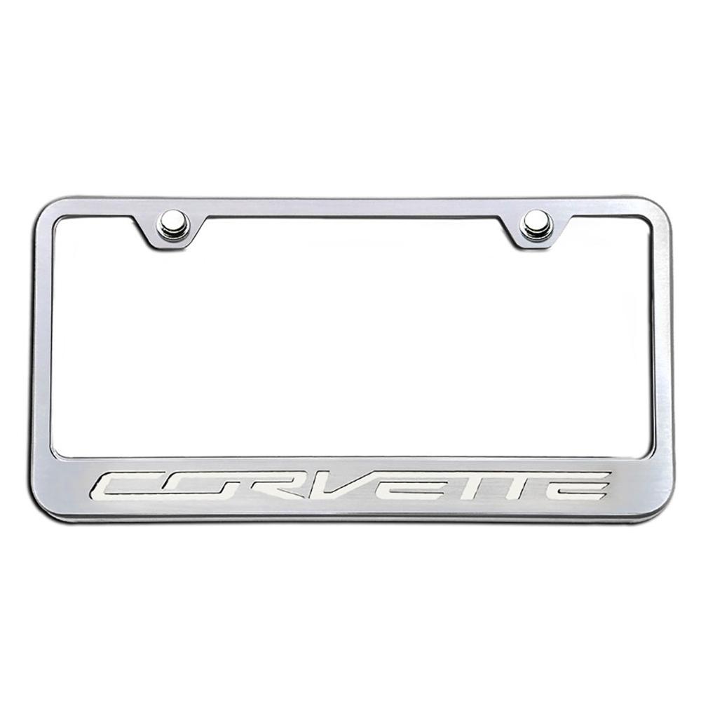 Corvette License Plate Frame - Chrome w/Stainless Steel Illuminated "Corvette" Script : C7 Stingray, Z51