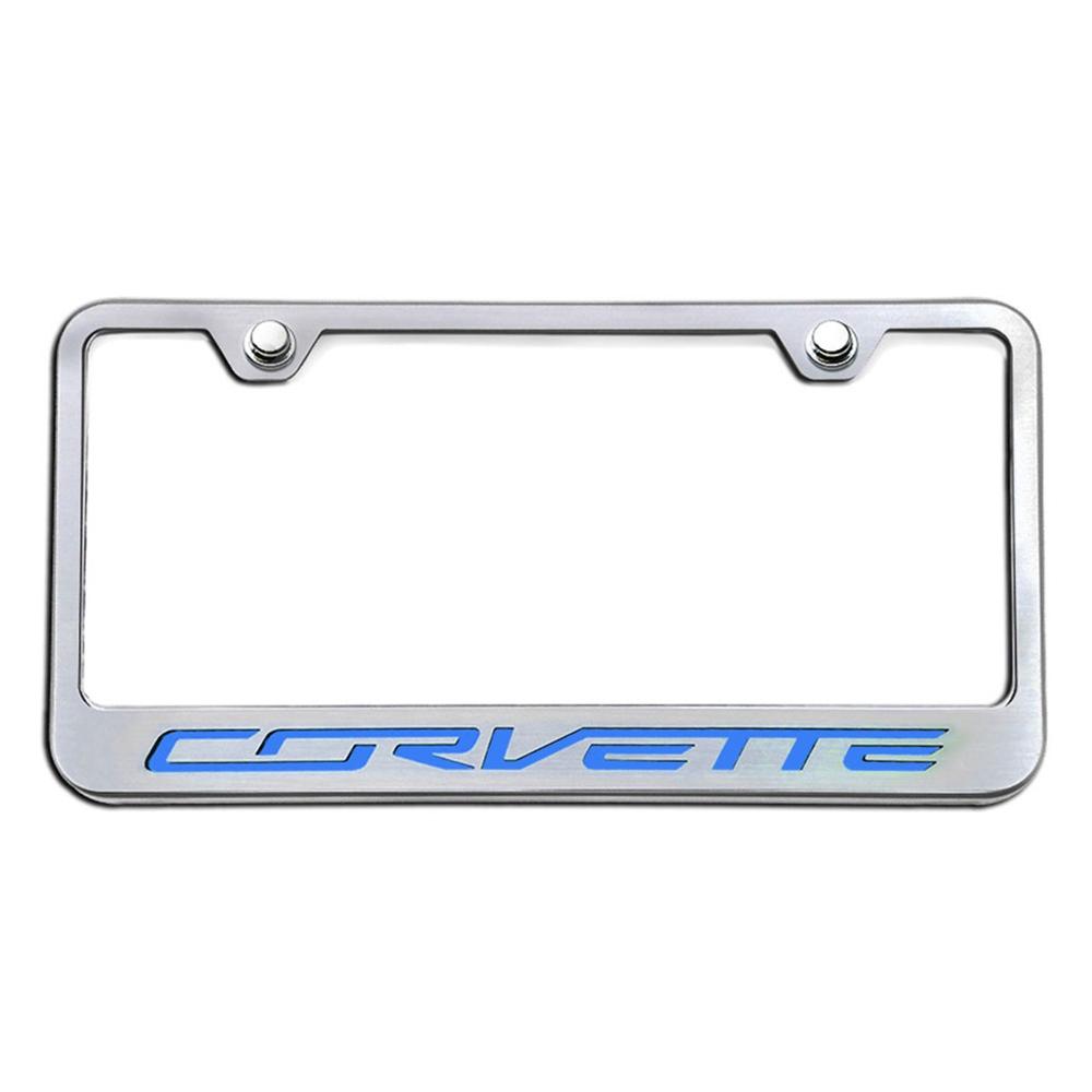 Corvette License Plate Frame - Chrome w/Stainless Steel Illuminated "Corvette" Script : C7 Stingray, Z51