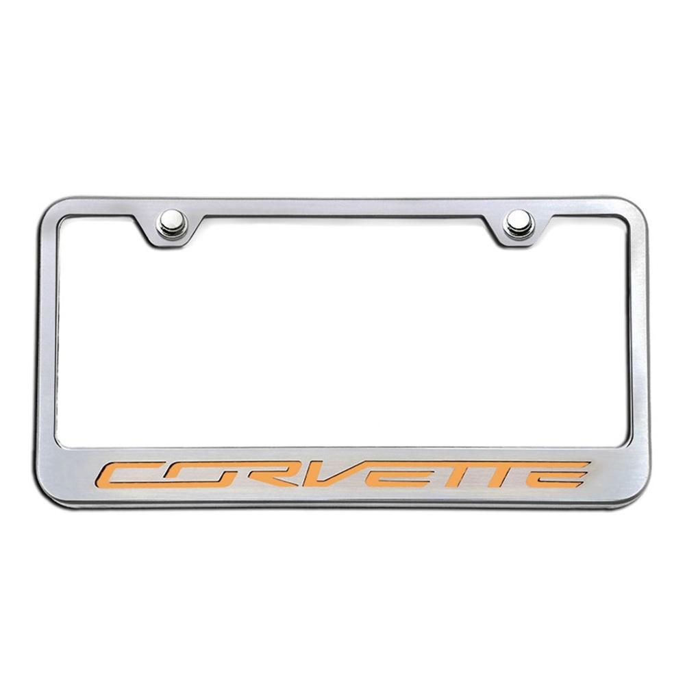 Corvette License Plate Frame - Chrome w/Stainless Steel Illuminated "Corvette" Script : C7 Stingray, Z51
