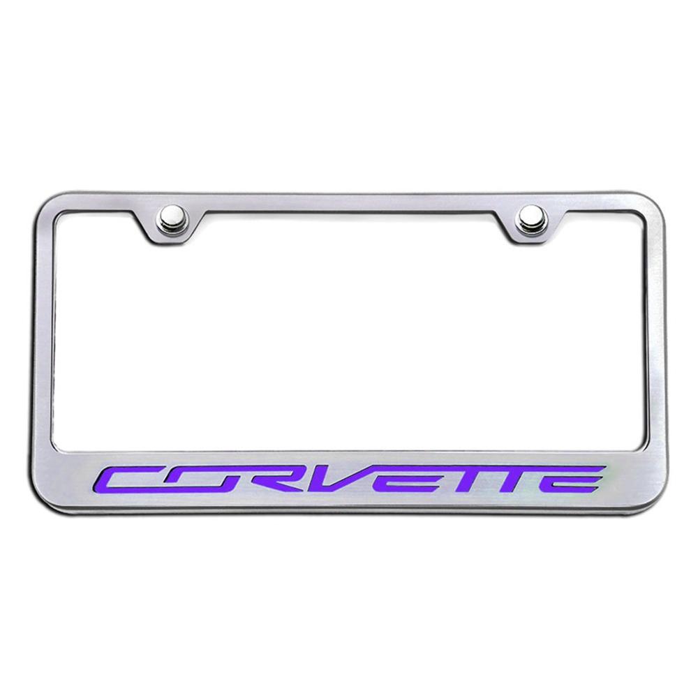 Corvette License Plate Frame - Chrome w/Stainless Steel Illuminated "Corvette" Script : C7 Stingray, Z51