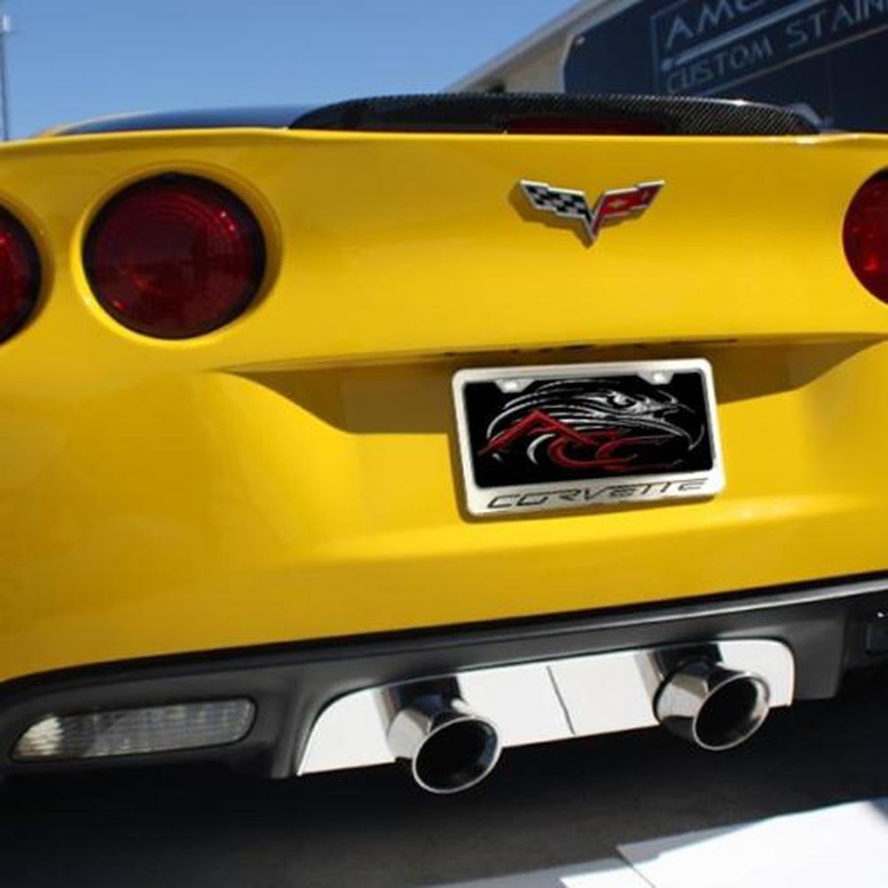 Corvette License Plate Frame - Stainless Steel w/Corvette Lettering : 2005-2013 C6 All (Black Carbon Fiber Look)
