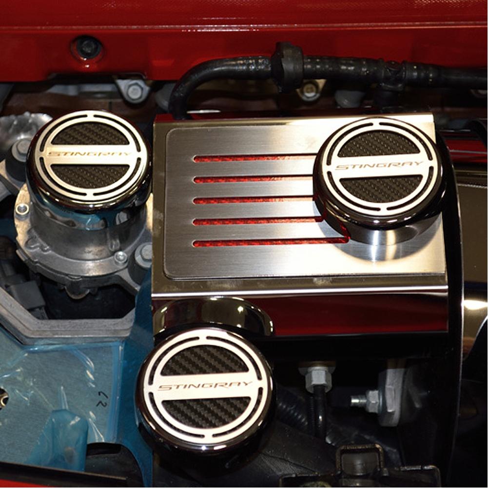 Corvette Manual Cap Cover Set - Stingray Script - Chrome/Brushed/Carbon Fiber : C7 Stingray, Z51