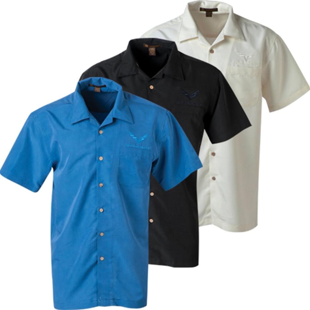 Corvette - Men's Tonal Harriton Barbados Textured Camp Shirt : C7 Stingray (Creme, Large)