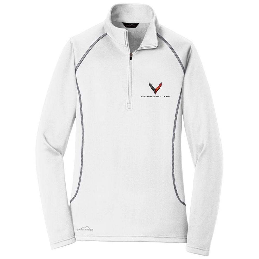 Corvette Next Generation Eddie Bauer Half Zip Fleece Jacket - Ladies : White