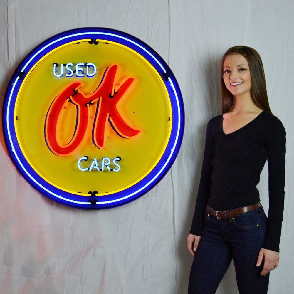 Corvette - OK Used Cars - Neon Sign in a Metal Can : Large 36 Inch Across