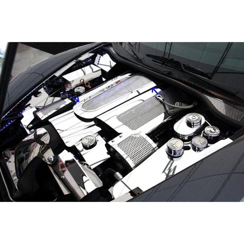 Corvette Plenum Cover Low Profile - Perforated Stainless Steel (Illuminated Red) : 2005-2013 C6 & 2010-2013 Grand Sport