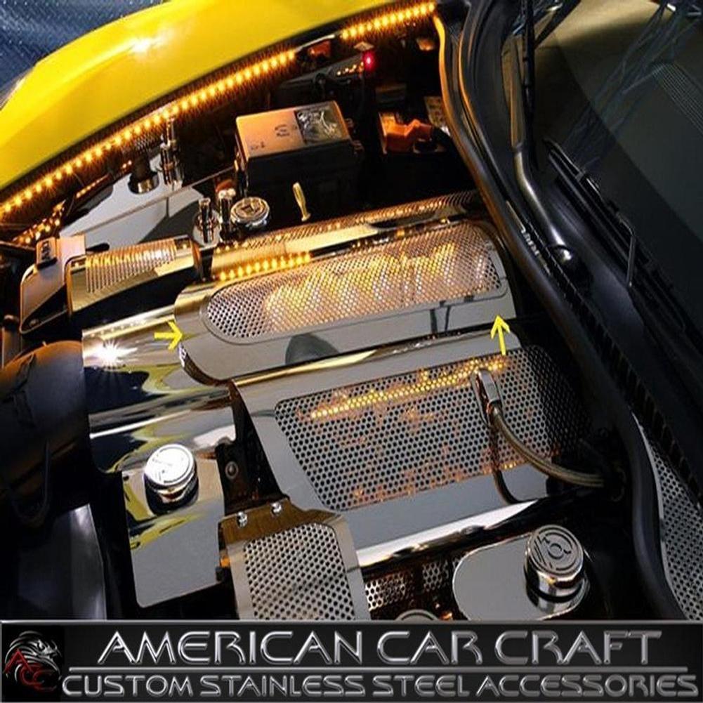 Corvette Plenum Cover Low Profile - Perforated Stainless Steel (Illuminated Red) : 2005-2013 C6 & 2010-2013 Grand Sport