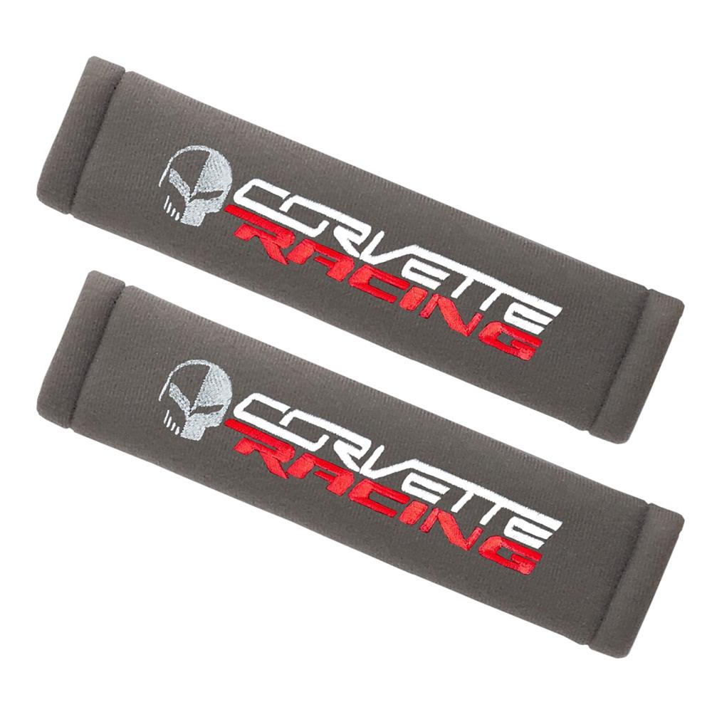 Corvette Racing Seatbelt Harness Pads with Jake Skull - Embroidered : C7, Z51, Z06, Grand Sport