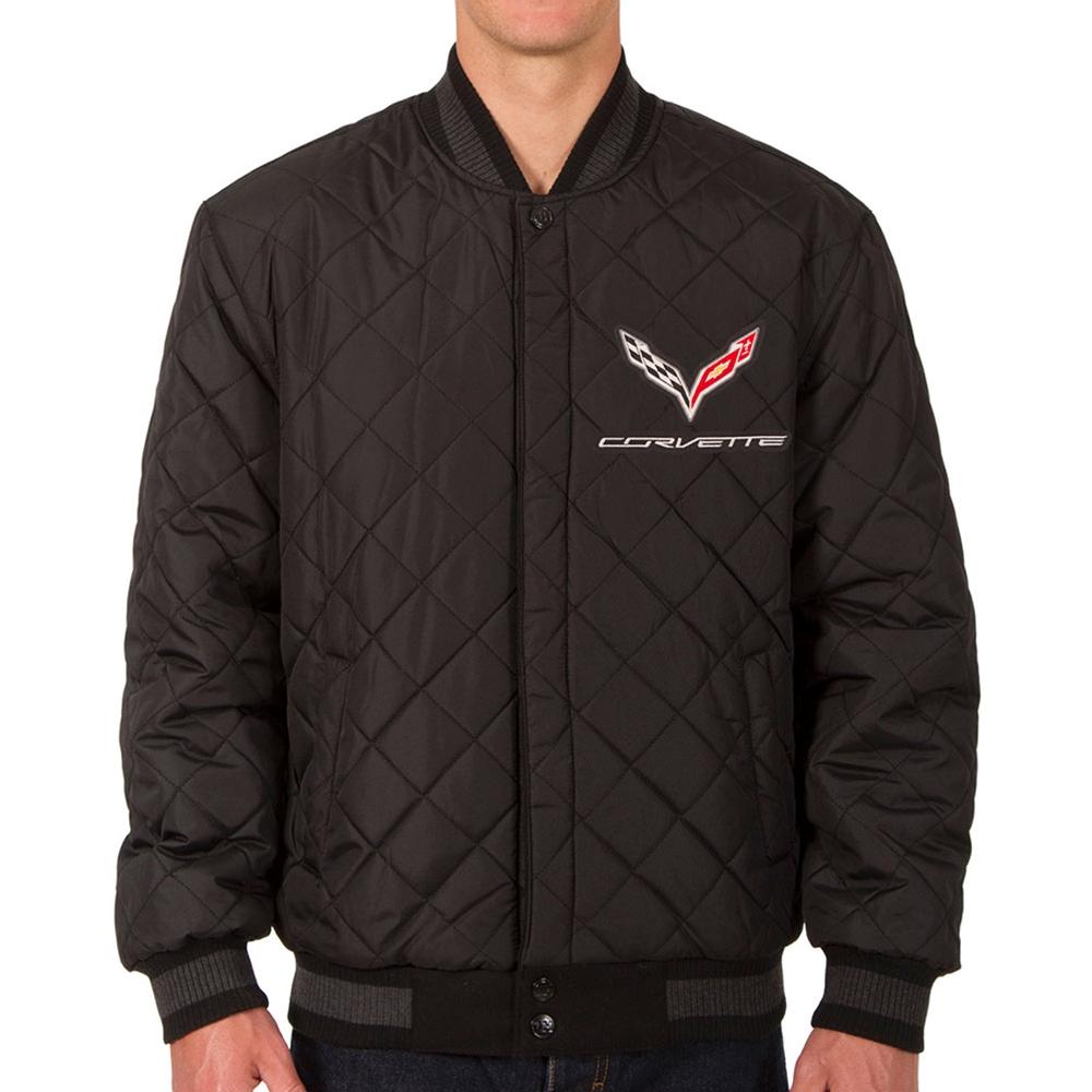 Corvette Reversible Wool Varsity Style Jacket w/Leather Sleeve - Black : C7 Stingray, Z51